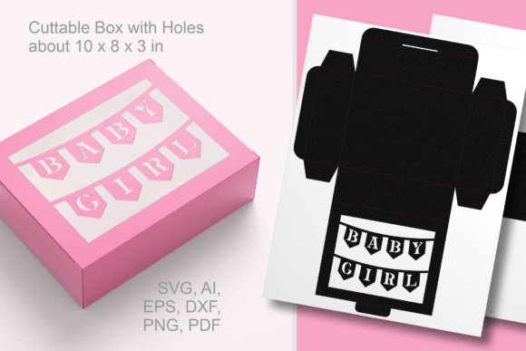 Baby Girl Banner Rectangular Favor Box 3D SVG