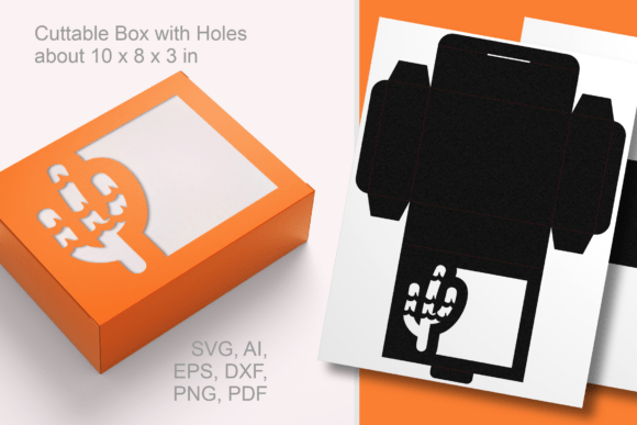 Cactus Wide Window Rectangular Favor Box: 3D SVG for Holidays