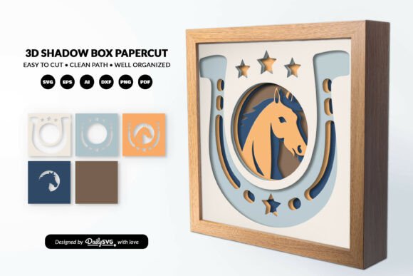Farmhouse Horse Layered Shadow Box SVG for 3D Branding