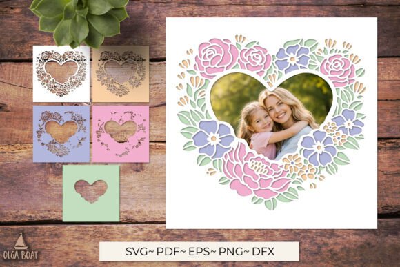 Floral Heart Photo Frame SVG for 3D SVG Projects