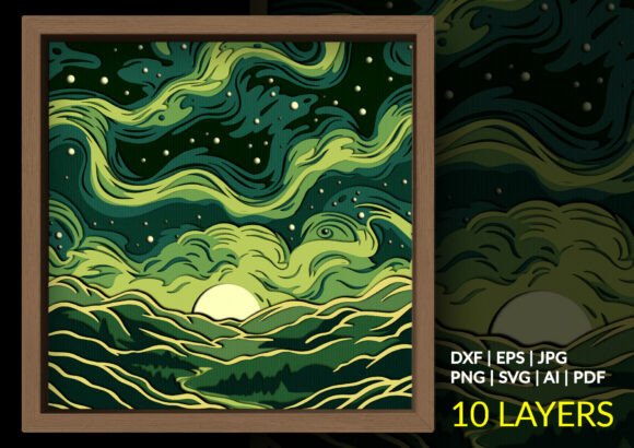 Green Starry Night Shadow Box: 3D SVG Review