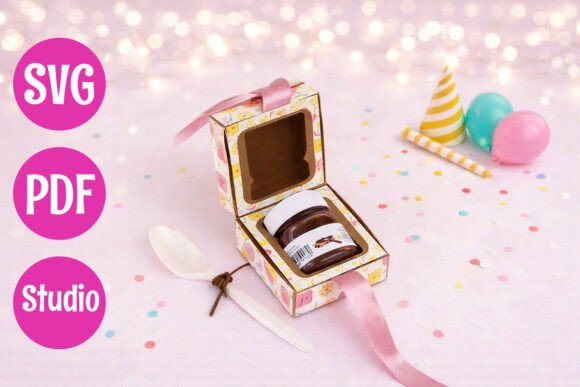Mini Chocolate Jar Gift Box Template 3D SVG