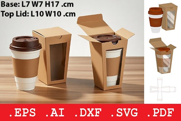 Rectangular Window Coffee Cup Box 3D SVG