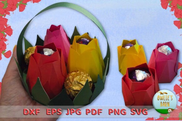 Tulips in Basket - Chocolate Boxes: 3D SVG for Mother S Day