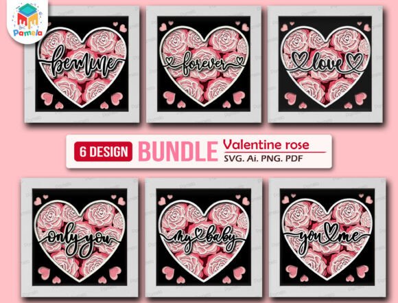 Valentine Rose Heart Shadow Box Bundle: 3D SVG for Valentine S Day