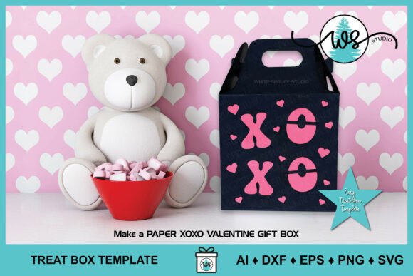 XOXO Valentine Gift Gable Treat Box 3D SVG
